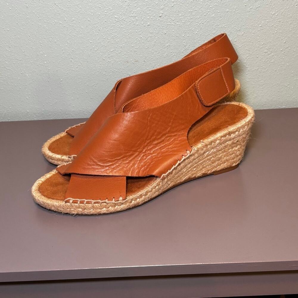 Maypol Spain Tan Leather Espadrille Wedge Sandals Size 38 (US 7.5-8) - Picture 2 of 9